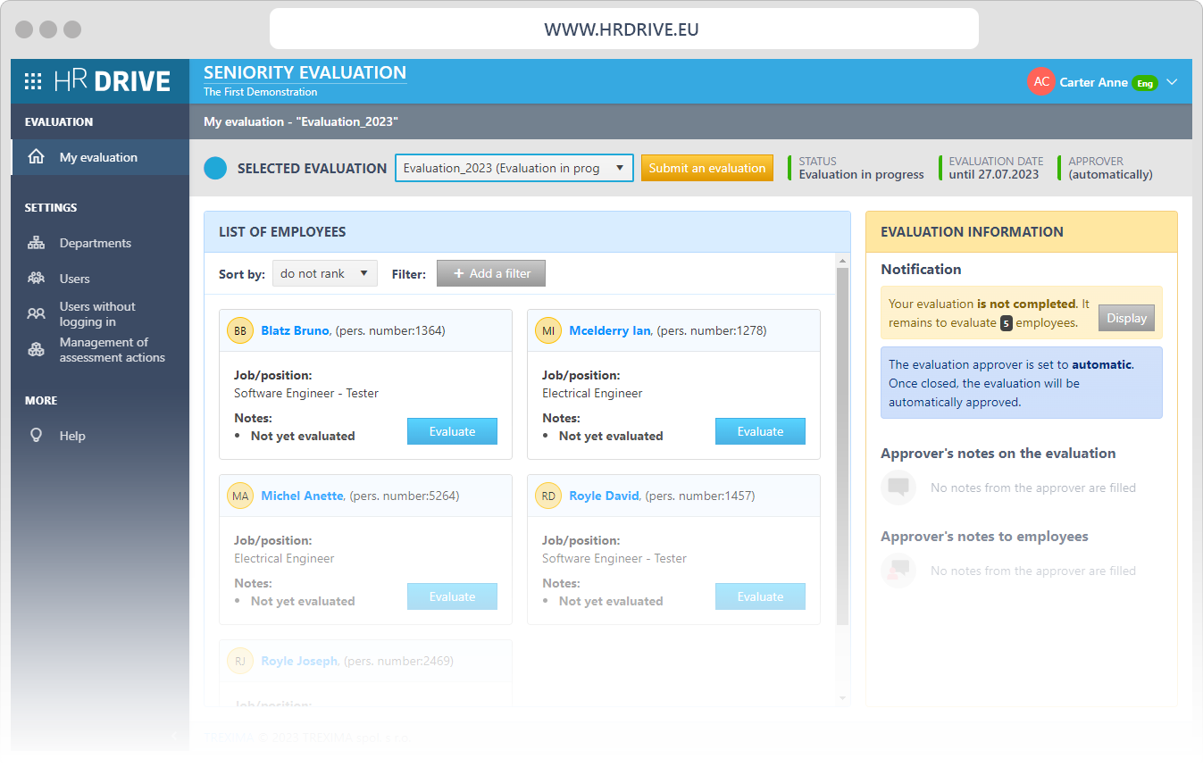 Evaluating of employees seniority