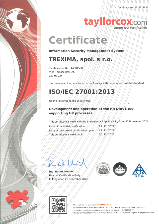 HR Drive - Certificate - ISO/IEC 27001:2013